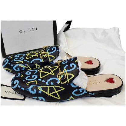 GUCCI Princetown Gucci Ghost Print Flats Black US 7