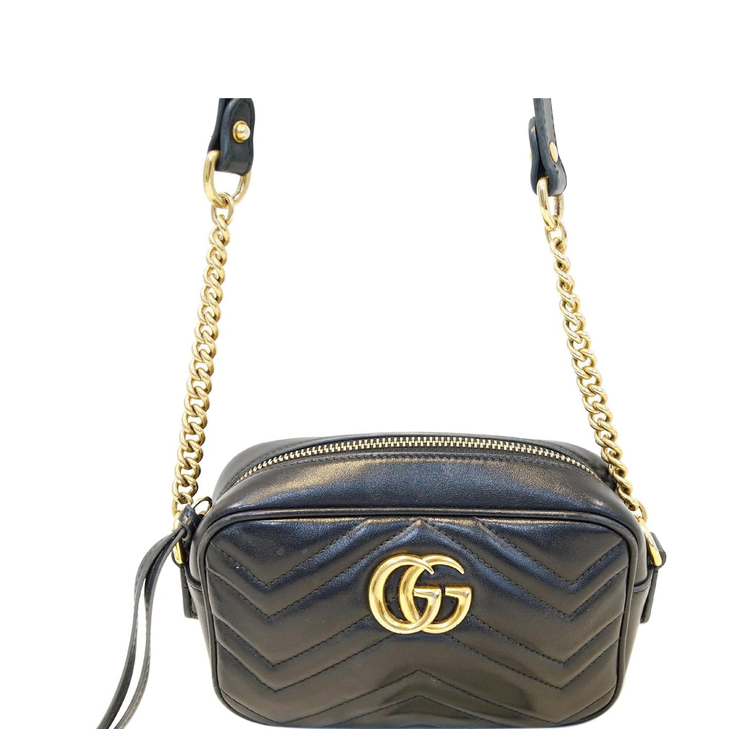 GUCCI GG Marmont Matelasse Mini Leather Crossbody Bag Black 448065