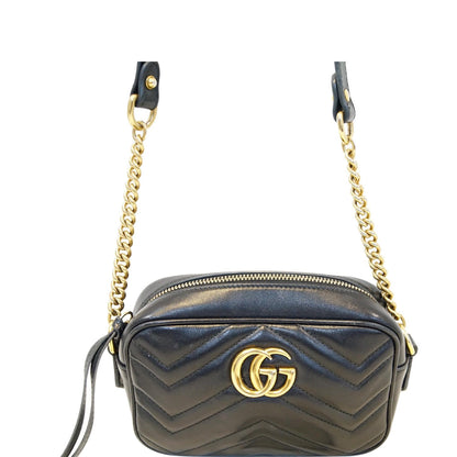 GUCCI GG Marmont Matelasse Mini Leather Crossbody Bag Black 448065