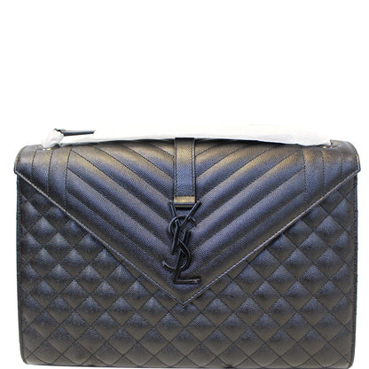 YVES SAINT LAURENT Envelope Large Matelasse Embossed Leather Shoulder Bag Black