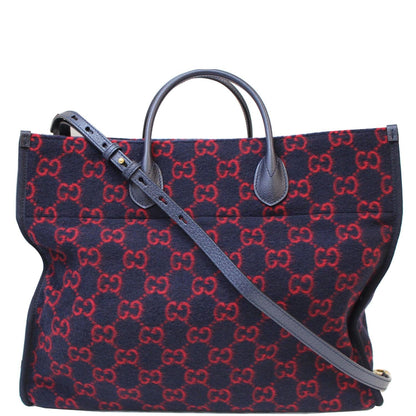 GUCCI GG Wool Tote Shoulder Bag Blue/Red 598169