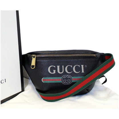 GUCCI Print Leather Black Belt Waist Bum Bag Small 527792