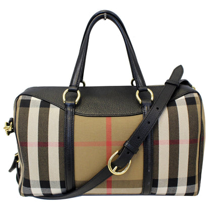 BURBERRY Alchester Medium House Check Satchel Bag Black/Beige