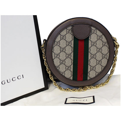 Gucci Ophidia Mini GG Round Supreme Monogram Web Crossbody Bag Beige