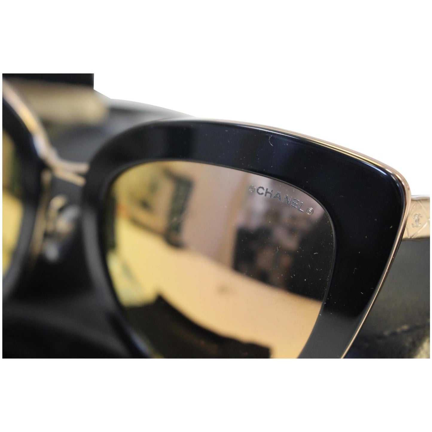 CHANEL Cat Eye Sunglasses Black Gold