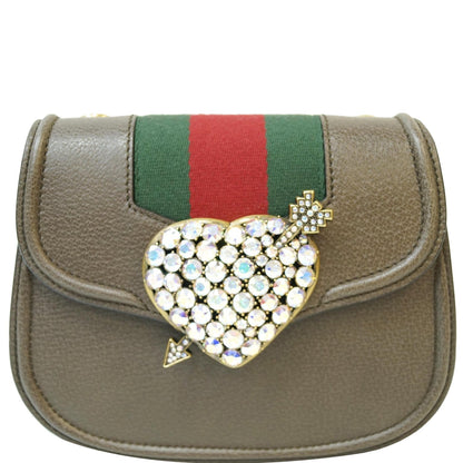 GUCCI Jeweled Heart Leather Totem Messenger Bag Brown 500756