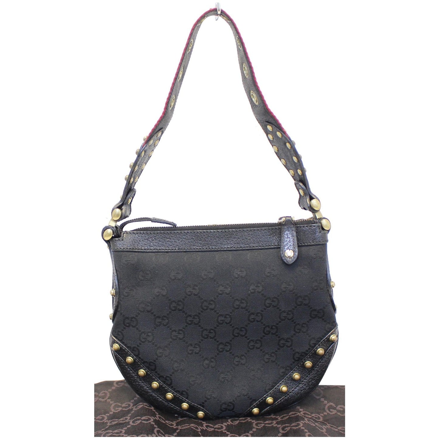 Gucci Pelham Small GG Canvas Studded Shoulder Bag Black