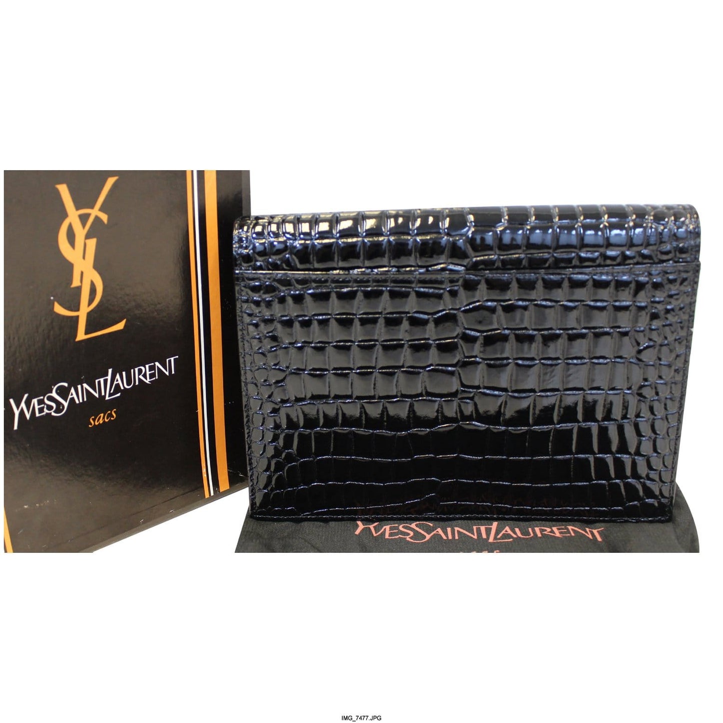YVES SAINT LAURENT Black Crocodile Leather Clutch Bag