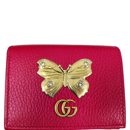 GUCCI Butterfly Leather Card Case Wallet Pink 499361