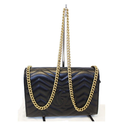 GUCCI GG Marmont Matelasse Black Leather Mini Crossbody Bag