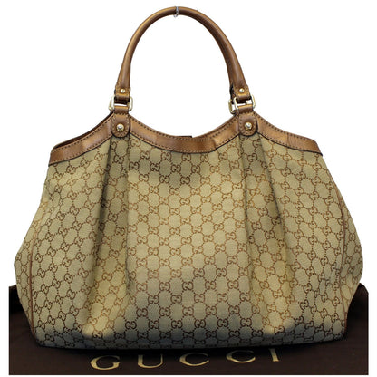 GUCCI Sukey Large GG Canvas Tote Bag Beige 211943