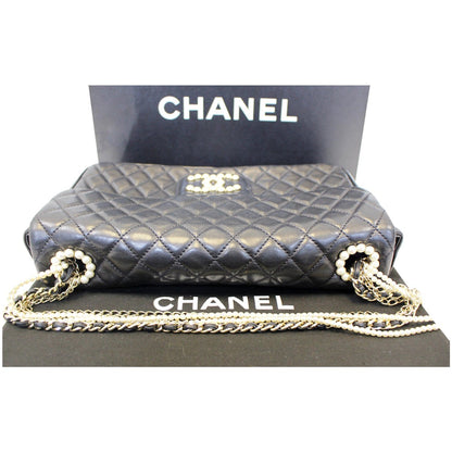 CHANEL Westminster Pearl Flap Lambskin Medium Shoulder Bag Black