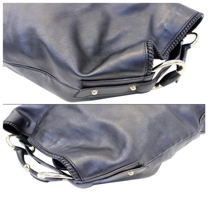 GUCCI Horsebit Large Black Leather Hobo Bag