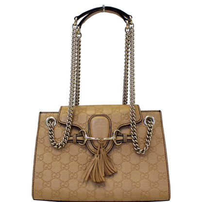 GUCCI Emily Guccissima Leather Chain Shoulder Bag Rose Beige 369621