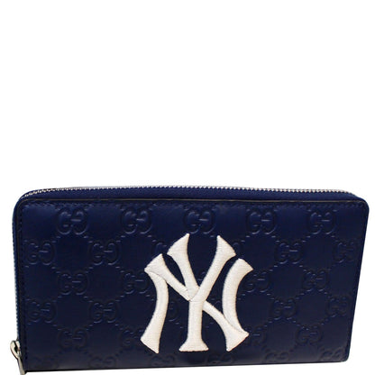 GUCCI Zip Around NY New York Yankees Patch Guccissima Wallet Blue - Last Call