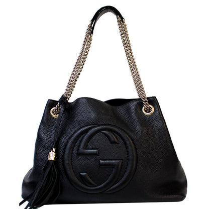 GUCCI Soho Pebbled Leather Chain Shoulder Bag 308982 Black