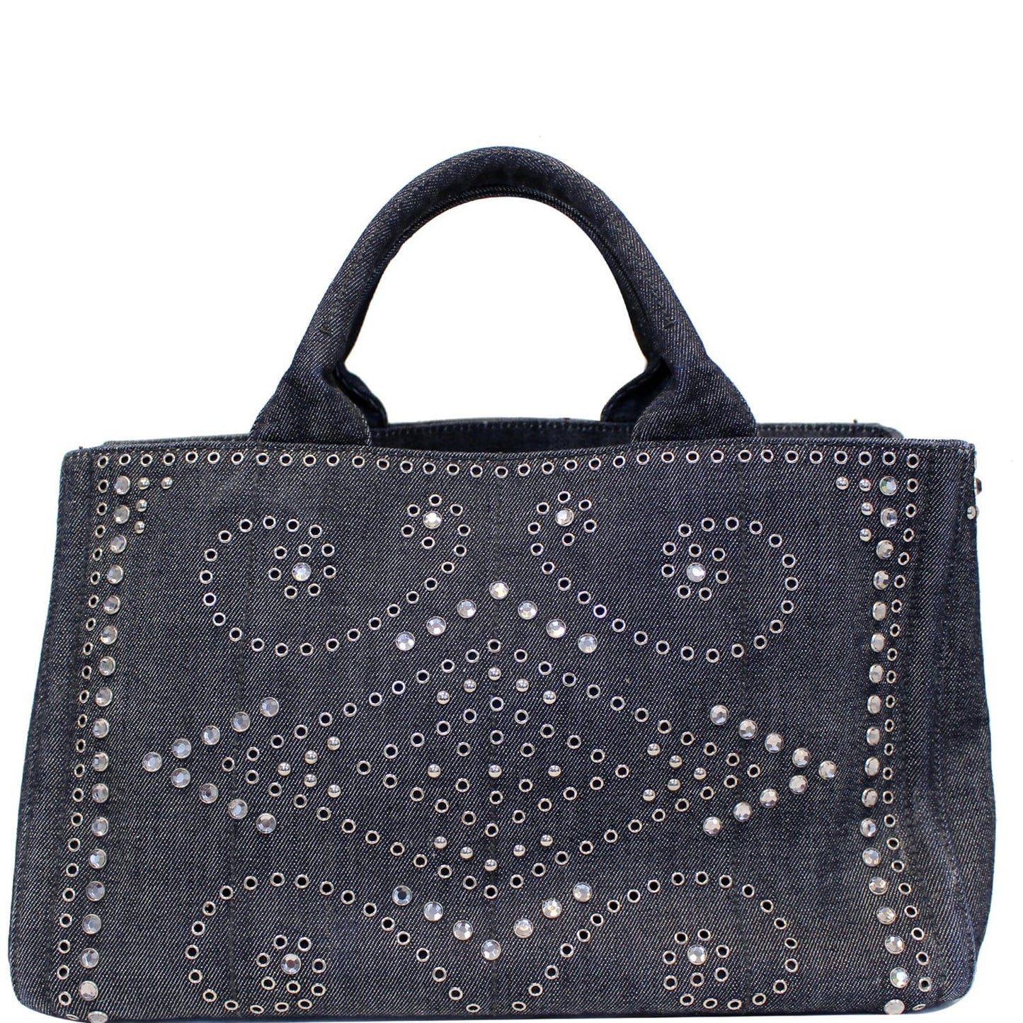 PRADA Canapa Jeweled 2way Tote Bag Denim - Last Call