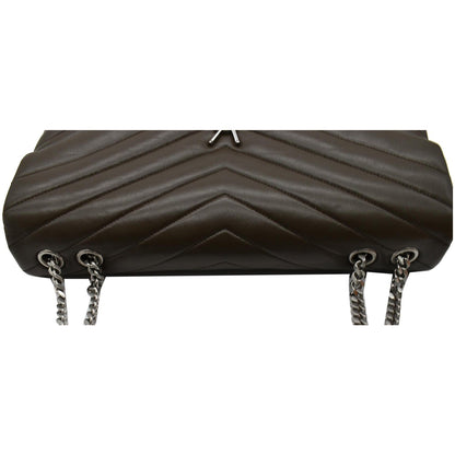 YVES SAINT LAURENT Large Loulou Calfskin Matelasse Chain Shoulder Bag Khaki Green