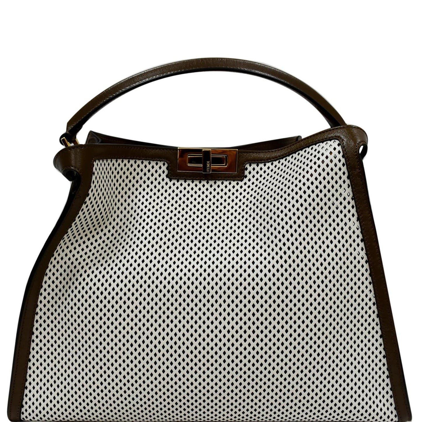 FENDI Peekaboo X-Lite Large Perforated Leather Tote Bag White