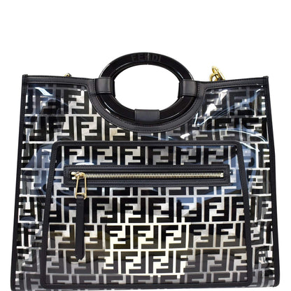 FENDI Runaway Shopper Medium TPU FF Leather Tote Bag Black