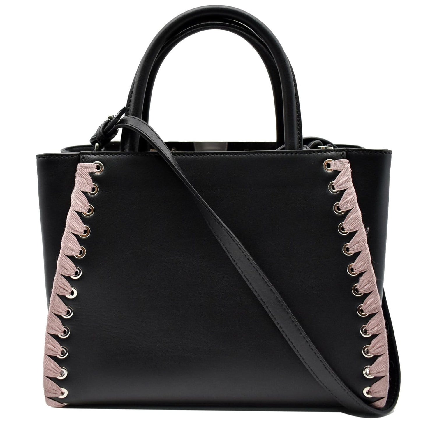 FENDI Petite 2Jours Whipstitch Leather Tote Shoulder Bag Black