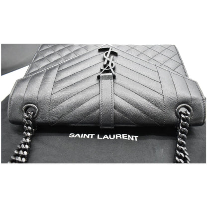 YVES SAINT LAURENT Envelope Mix Matelassé Chain Medium Leather Crossbody Bag Black