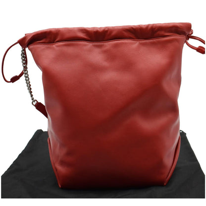 YVES SAINT LAURENT Teddy Lambskin Leather Bucket Shoulder Bag Red