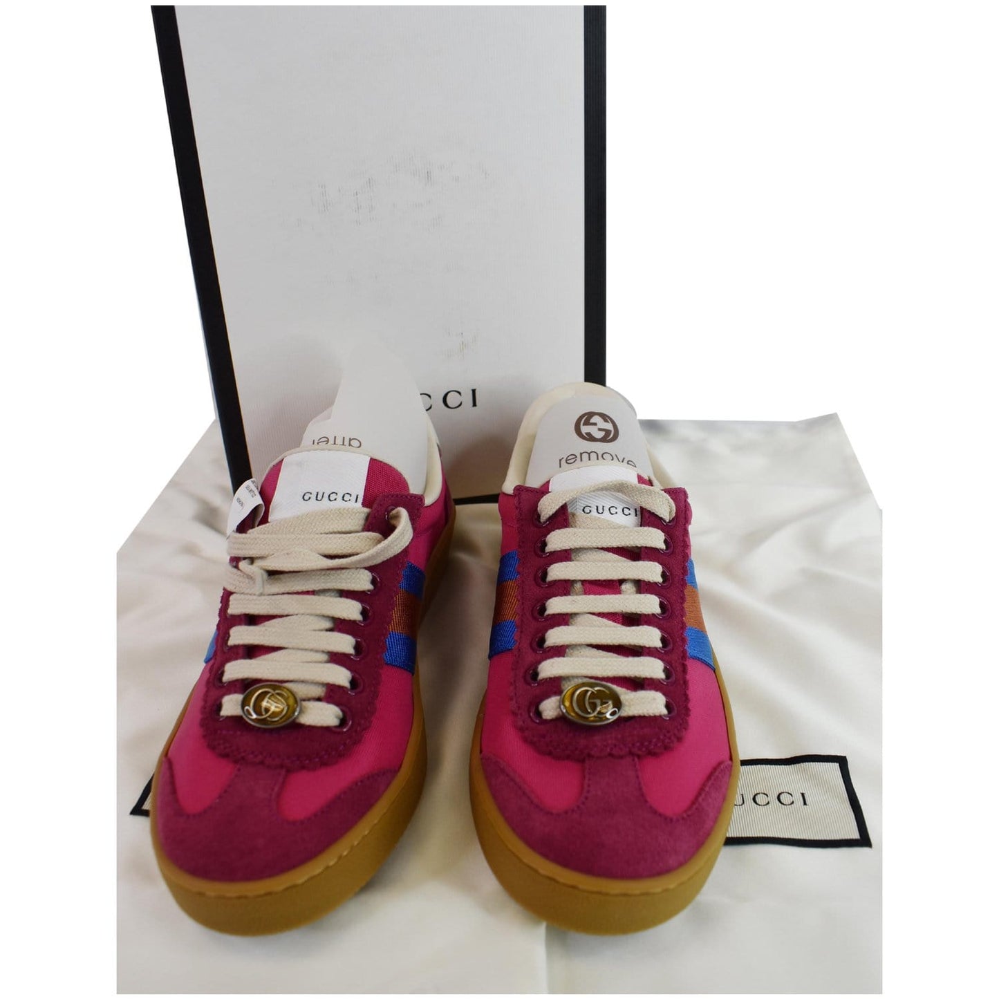 GUCCI Web GG Bee Low Top Suede Sneakers Pink 525292 US 6.5
