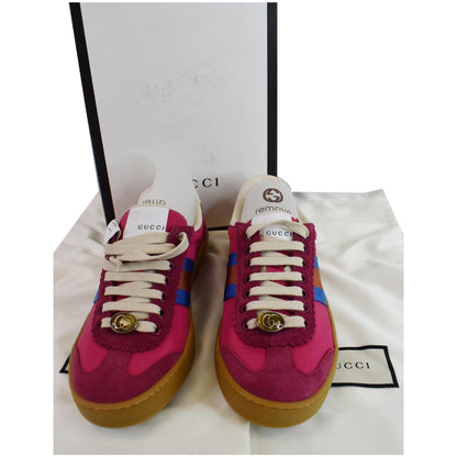 GUCCI Web GG Bee Low Top Suede Sneakers Pink 525292 US 6.5