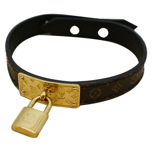 LOUIS VUITTON Lock Me Monogram Canvas Bracelet Brown Size 19