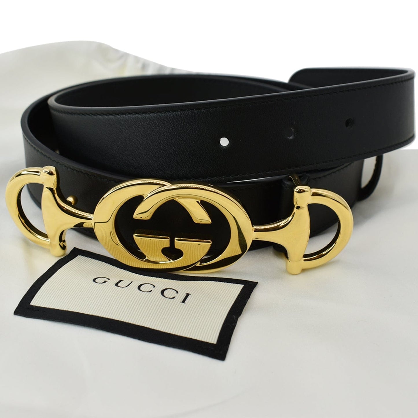 GUCCI Horsebit Interlocking Leather Belt Black 550122 Size 95/38