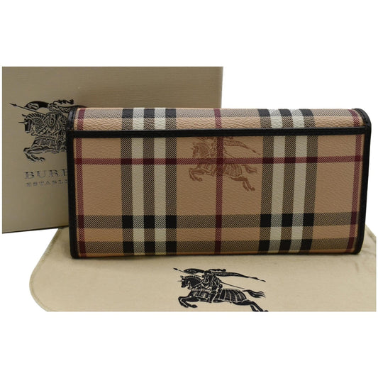 BURBERRY Continental Haymarket Check Leather Wallet Dark Brown