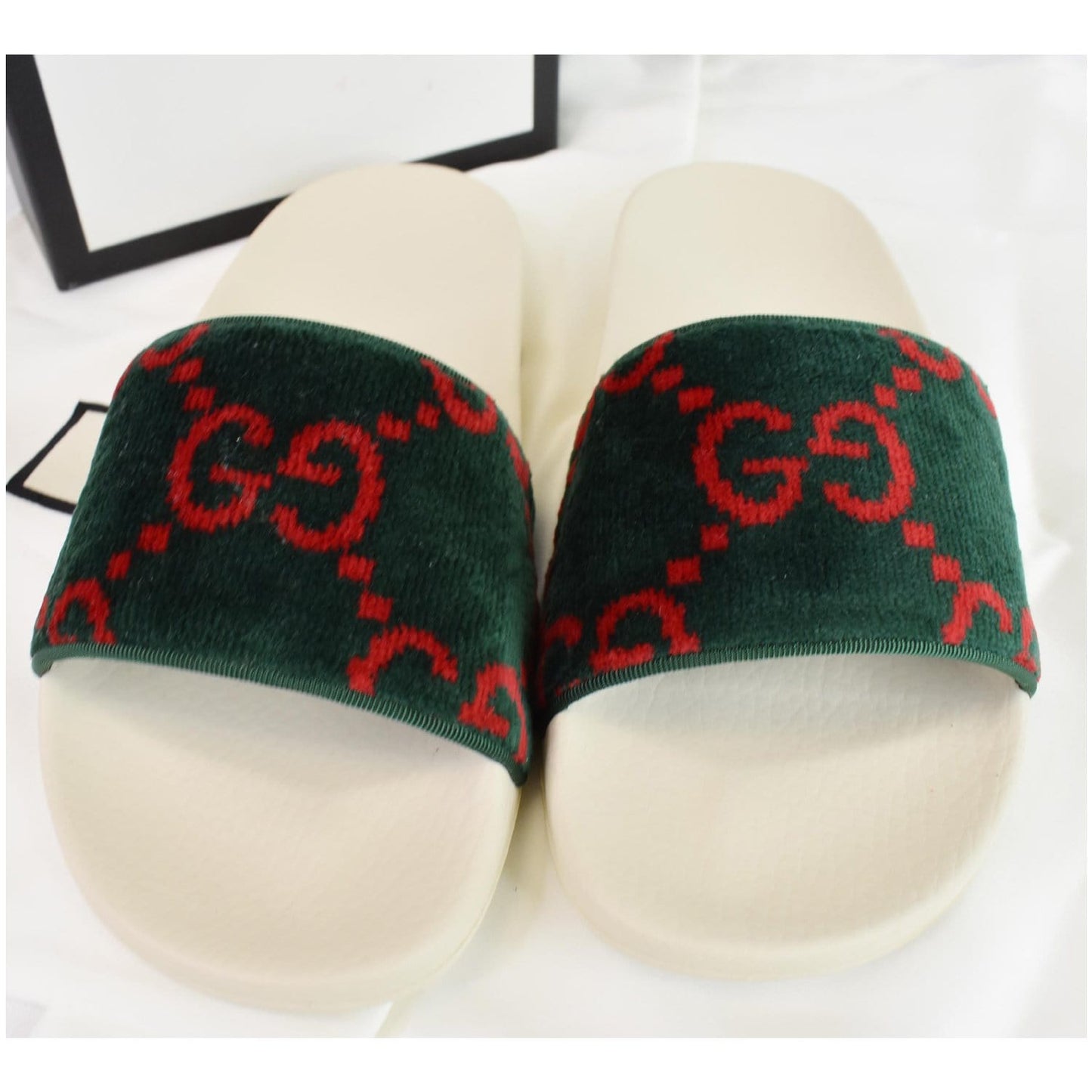 GUCCI Logo Velvet Monogram Slide Sandal 577676 Size 37 Green - Last Call