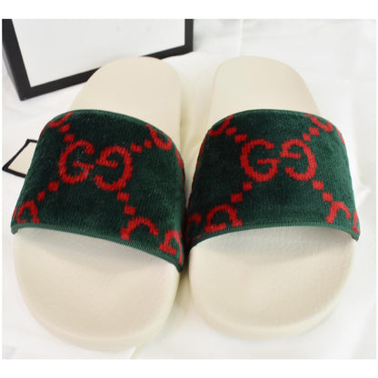 GUCCI Logo Velvet Monogram Slide Sandal 577676 Size 37 Green - Last Call