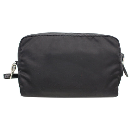 PRADA Logo Round Edge Nylon Cosmetic Wristlet Pouch Black 1NE021