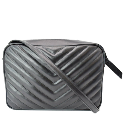 YVES SAINT LAURENT Lou Chevron Leather Camera Crossbody Bag Black