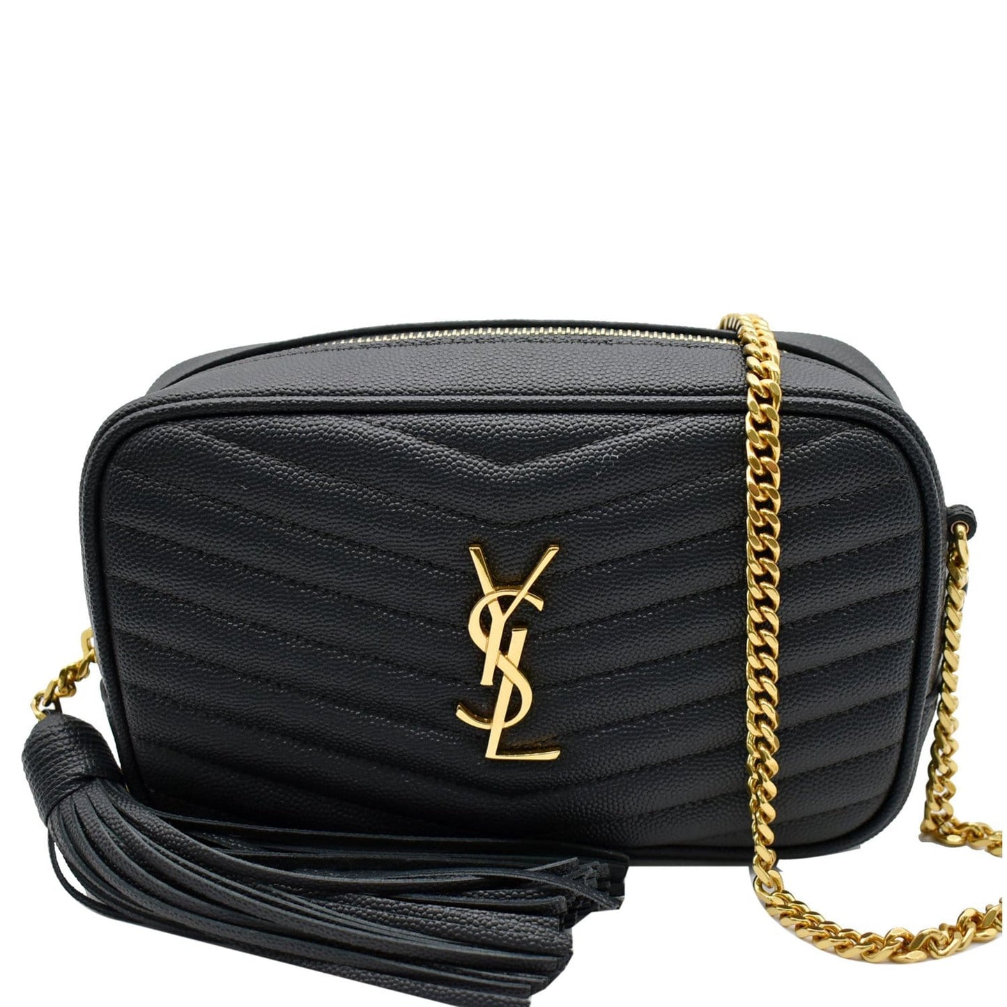 YVES SAINT LAURENT Mini Lou Grain De Poudre Camera Bag Black