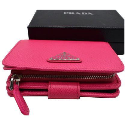PRADA Small Saffiano Leather Zip Around Wallet Pink