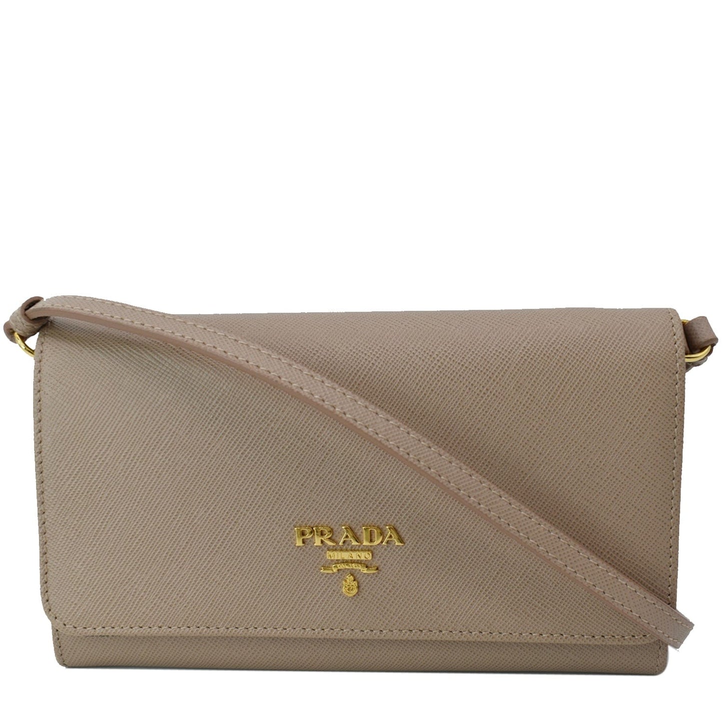 PRADA Mini Saffiano Leather Strap Crossbody Bag Natural