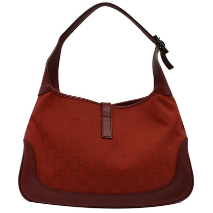 GUCCI Jackie Vintage GG Canvas Leather Hobo Bag Red 00963