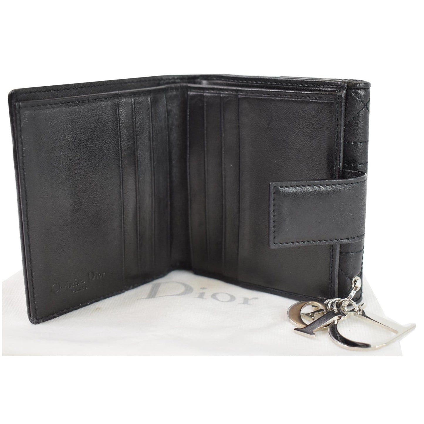 CHRISTIAN DIOR Cannage Lady Dior Charm Leather Wallet Black