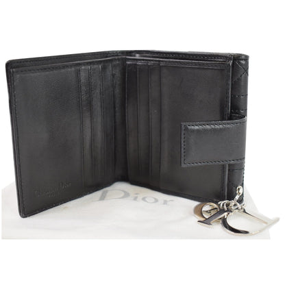 CHRISTIAN DIOR Cannage Lady Dior Charm Leather Wallet Black