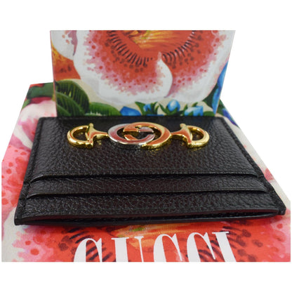 GUCCI Zumi Grainy Leather Card Case Black 570679