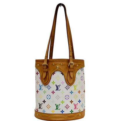 LOUIS VUITTON Fringe Bucket Monogram Multicolor Shoulder Bag White