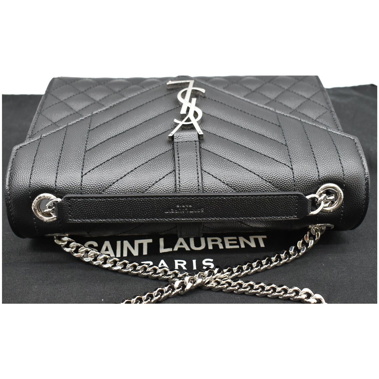 YVES SAINT LAURENT Envelope Medium Chain Leather Shoulder Bag Black