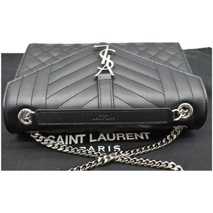 YVES SAINT LAURENT Envelope Medium Chain Leather Shoulder Bag Black
