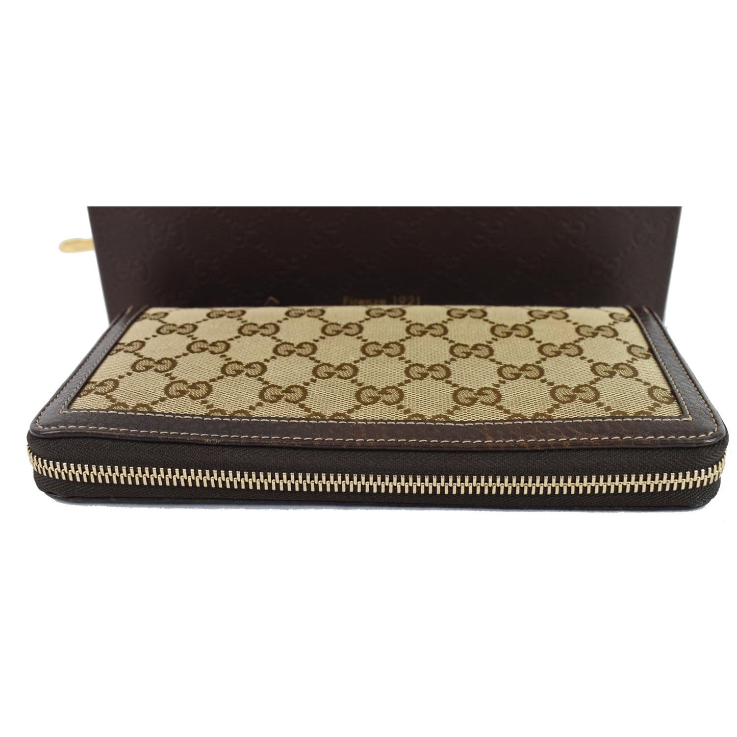 GUCCI Bamboo GG Canvas Zippy Organizer Wallet Beige 232977