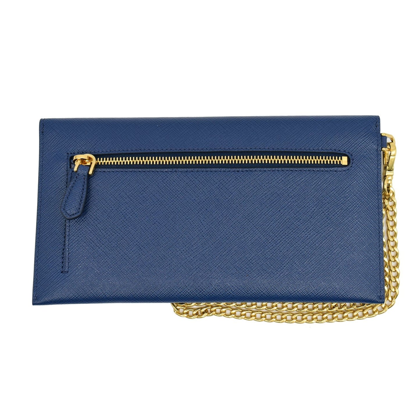 PRADA Envelope Leather Chain Clutch Blue 1MF002