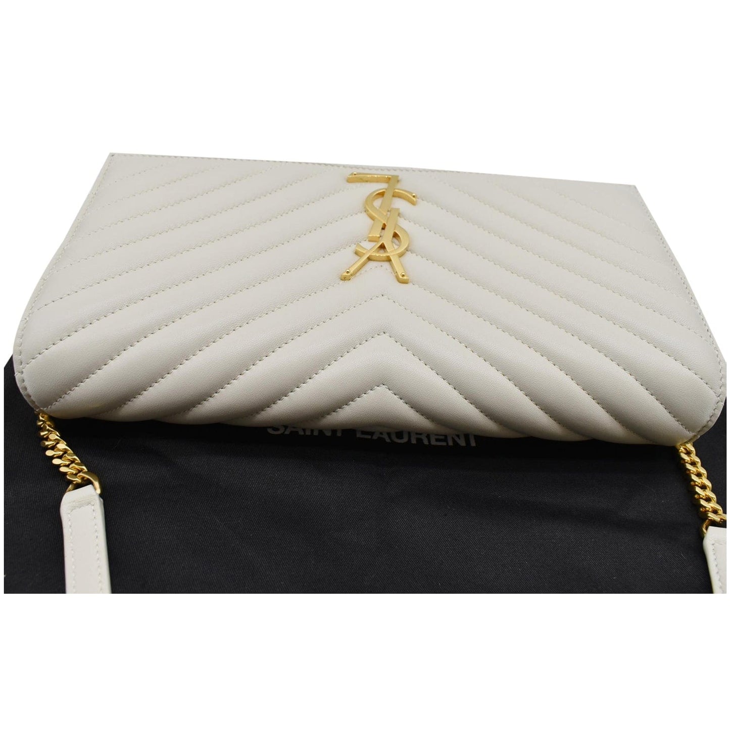 YVES SAINT LAURENT Kate Supple 99 Lambskin Leather Chain Shoulder Bag Light cream