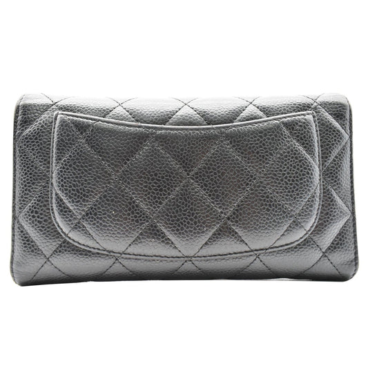 CHANEL Classic Flap Caviar Leather Card Holder Wallet Black